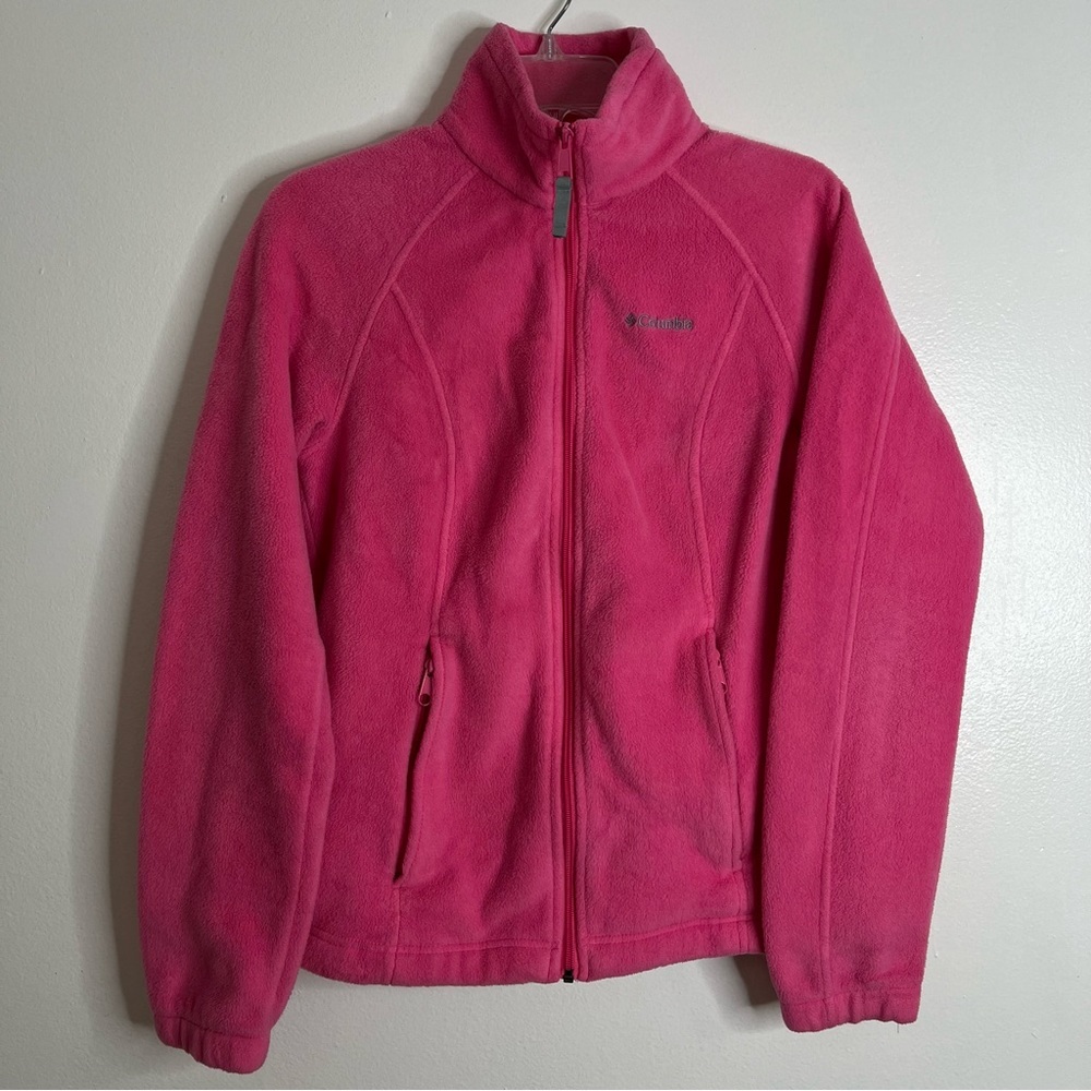 Columbia Womens Collared Pink Fleece Zip-up Jacket w/ Zipper Pockets Size M